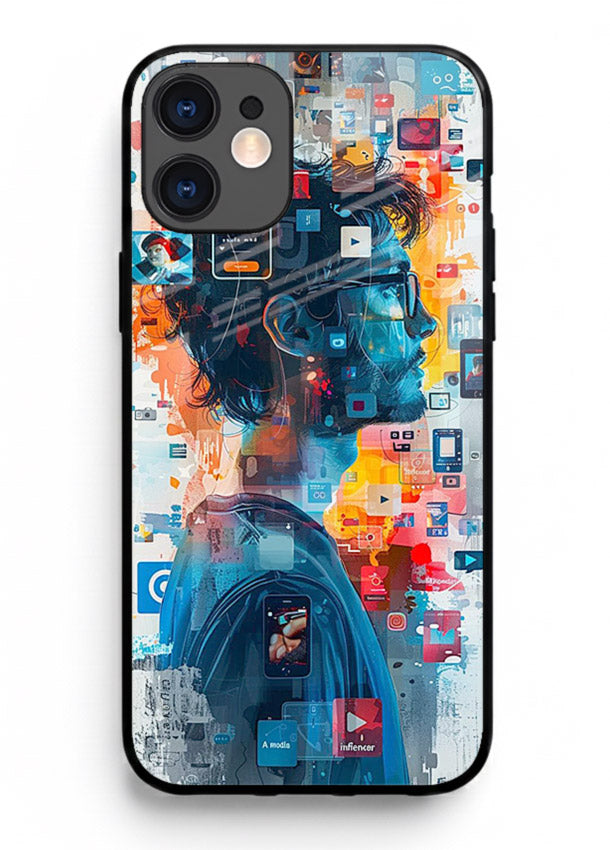 AI Media Collage futuristic digital media artwork iphone 12 mini glass back cover