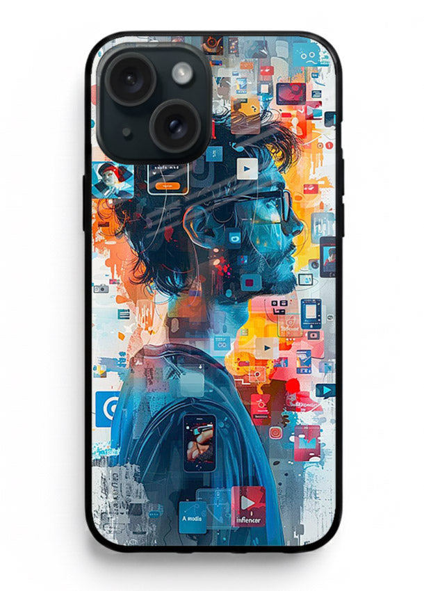 AI Media Collage futuristic digital media artwork iphone 15 plus glass back cover