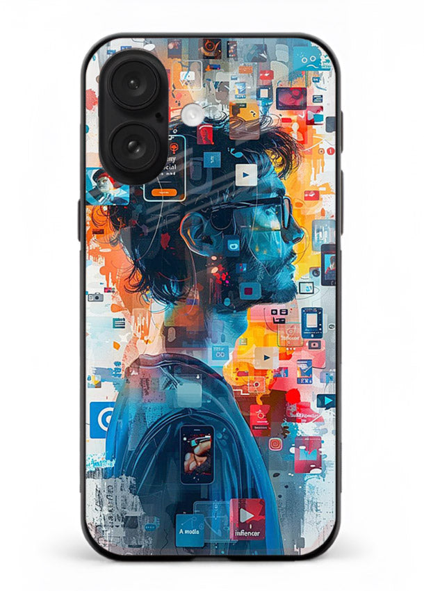 AI Media Collage futuristic digital media artwork iphone 17 glass back cover