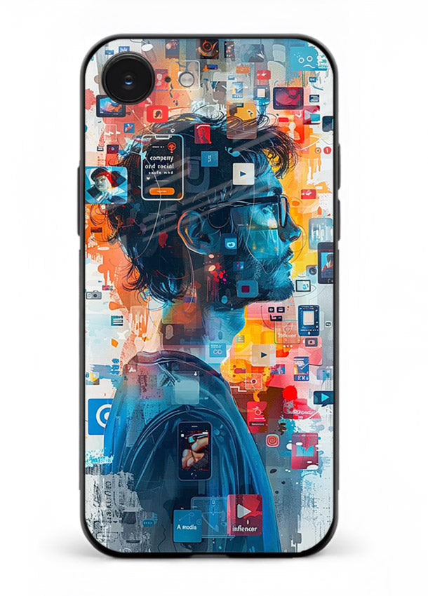 AI Media Collage futuristic digital media artwork iphone 16e glass back cover