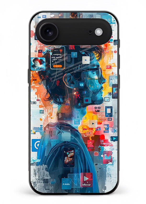 AI Media Collage futuristic digital media artwork iphone 17 air glass back cover