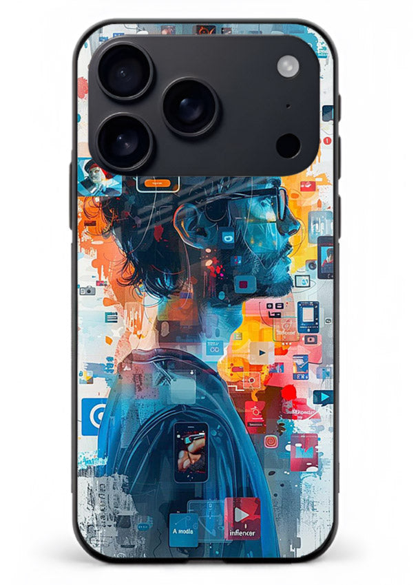 AI Media Collage futuristic digital media artwork iphone 18 pro max glass back cover