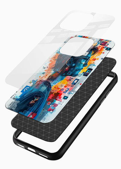 AI Media Collage futuristic digital media artwork glossy vibrant premium glass back cover - Angle Layers