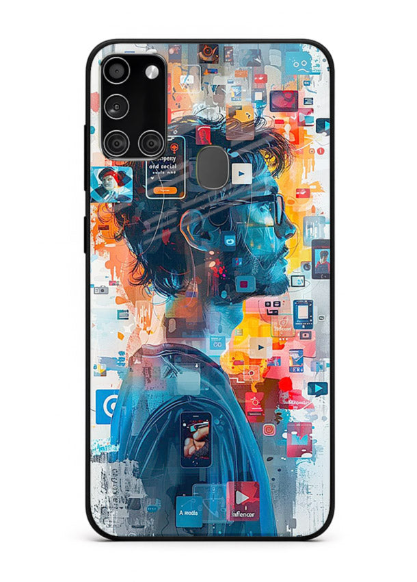 AI Media Collage futuristic digital media artwork Samsung A21s glass back cover
