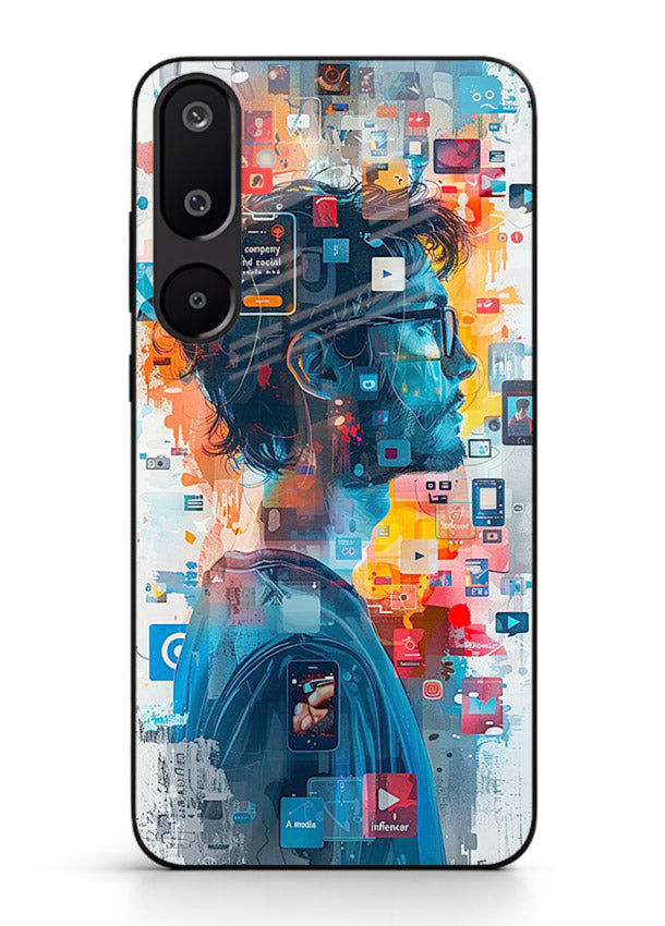 AI Media Collage futuristic digital media artwork Samsung M16 5G glass back cover
