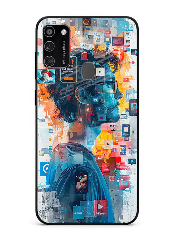 AI Media Collage futuristic digital media artwork Samsung M30s glass back cover