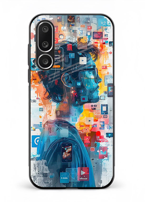 AI Media Collage futuristic digital media artwork Samsung M36 5G glass back cover