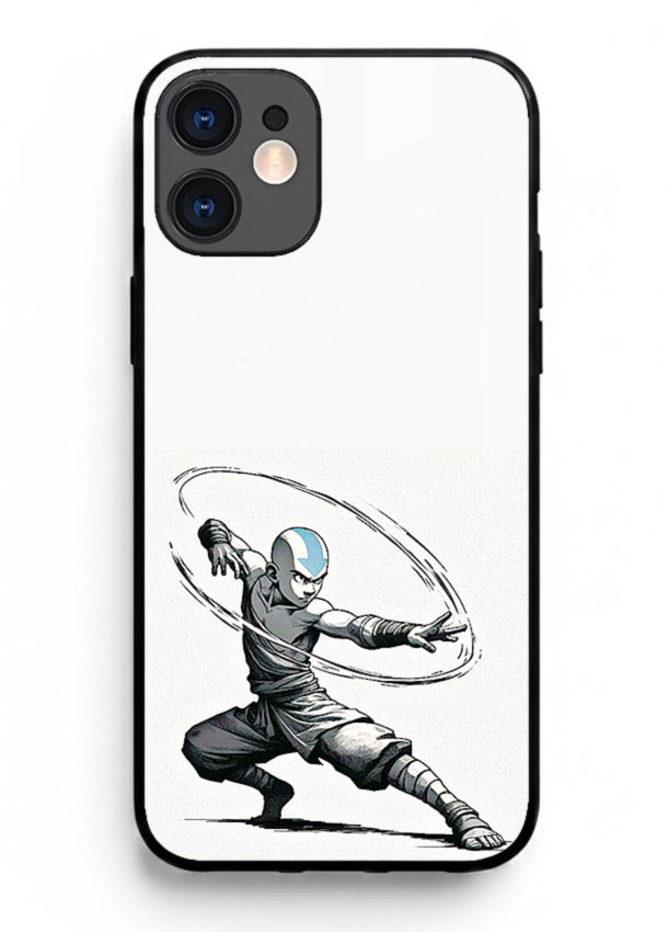 aang airbender pose white art iphone 12 mini glass cover clean dynamic avatar case