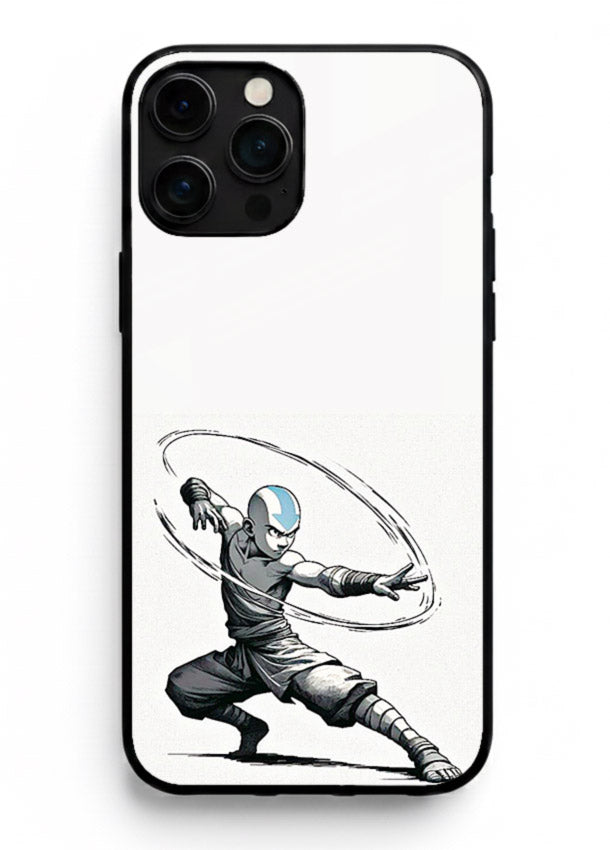 aang airbender pose white art iphone 16 pro max glass cover clean dynamic avatar case