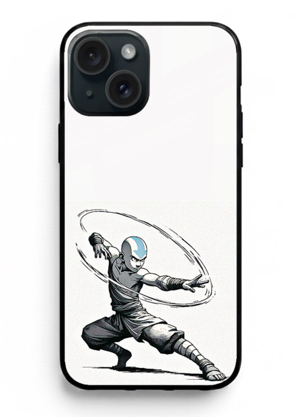 aang airbender pose white art iphone 15 glass cover clean dynamic avatar case