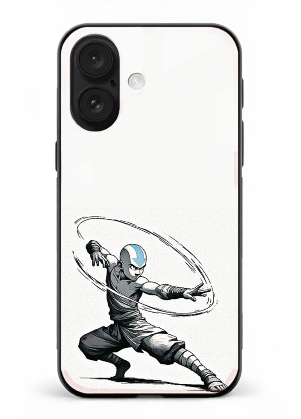aang airbender pose white art iphone 16 glass cover clean dynamic avatar case