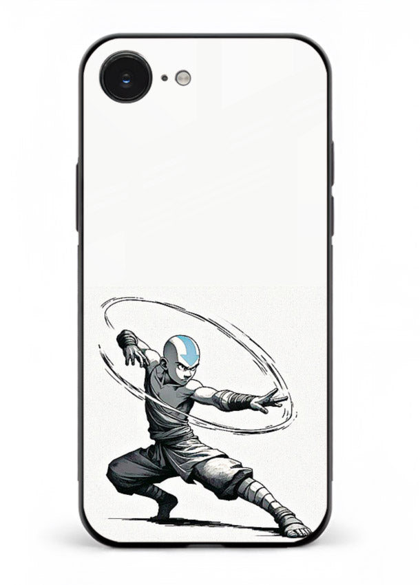 aang airbender pose white art iphone 16e glass cover clean dynamic avatar case