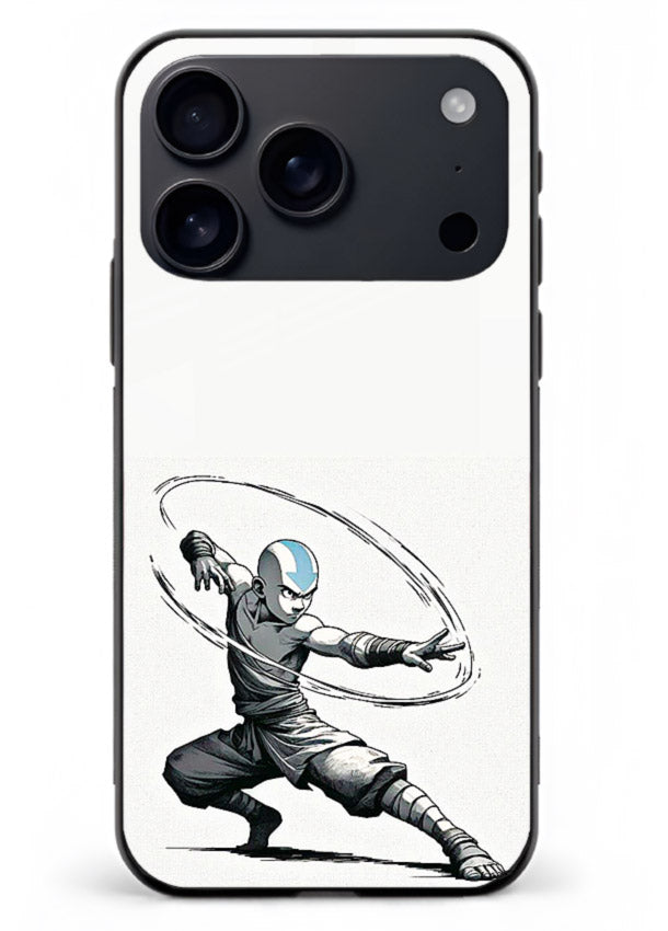 aang airbender pose white art iphone 18 pro max glass cover clean dynamic avatar case