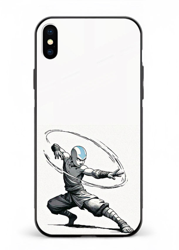 aang airbender pose white art iphone xs max glass cover clean dynamic avatar case
