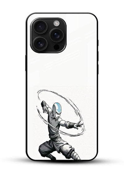 aang airbender pose white art glossy vibrant premium glass cover clean dynamic avatar case - Angle Front