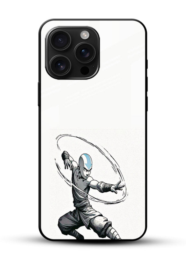 aang airbender pose white art glossy vibrant premium glass cover clean dynamic avatar case - Angle Front