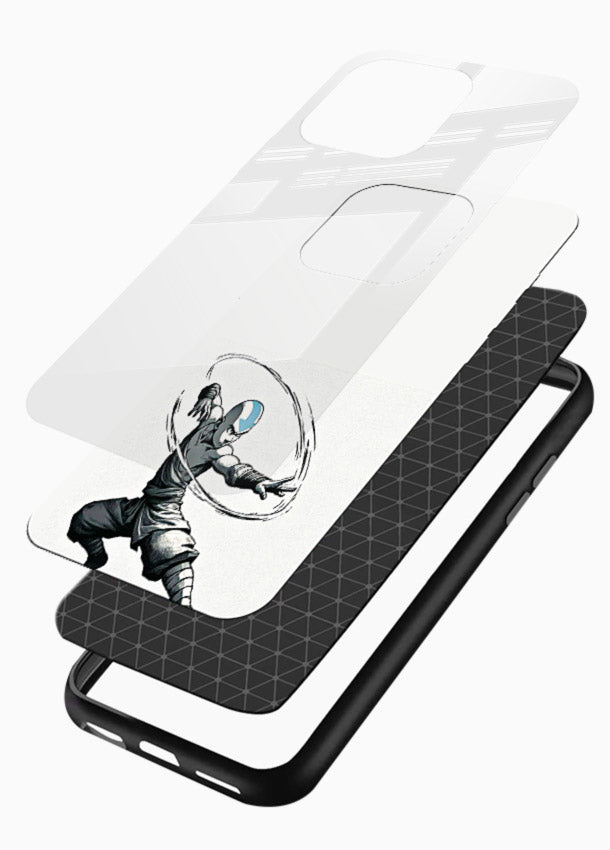 aang airbender pose white art glossy vibrant premium glass cover clean dynamic avatar case - Angle Layers
