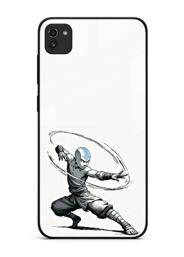 aang airbender pose white art Samsung A03 glass cover clean dynamic avatar case