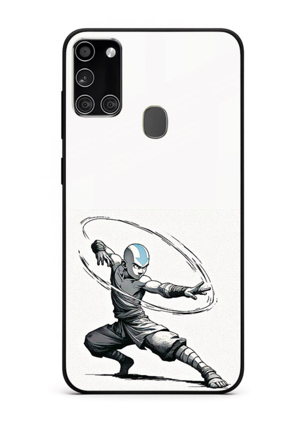 aang airbender pose white art Samsung A21s glass cover clean dynamic avatar case