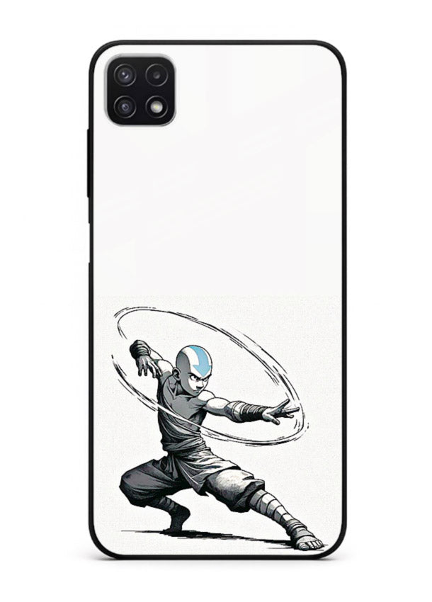 aang airbender pose white art Samsung F42 5G glass cover clean dynamic avatar case