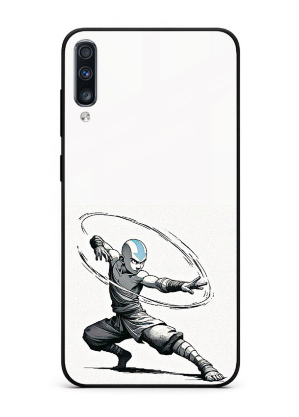 aang airbender pose white art Samsung A70 glass cover clean dynamic avatar case