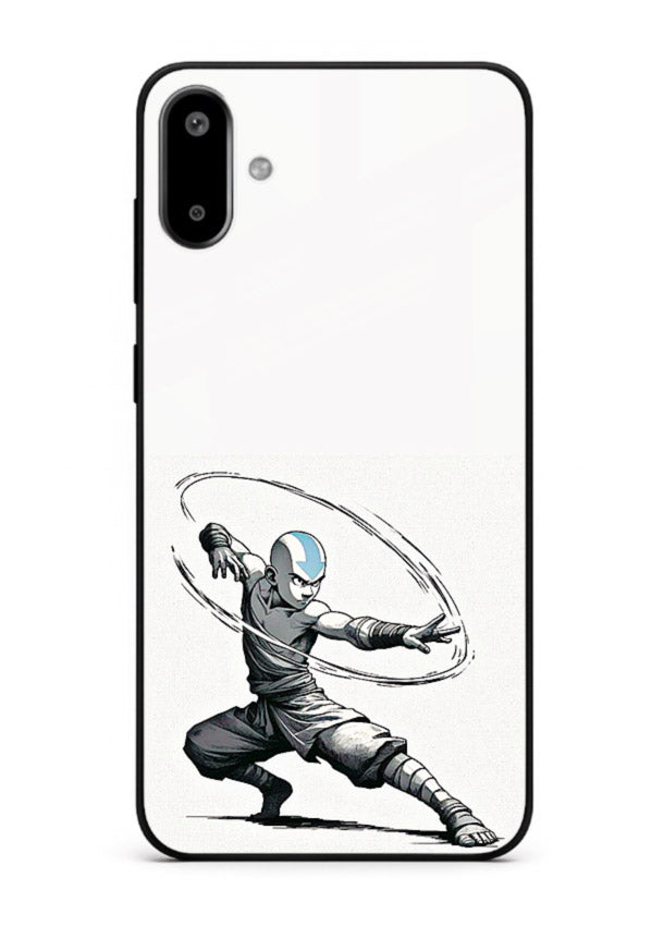 aang airbender pose white art Samsung F06 5G glass cover clean dynamic avatar case