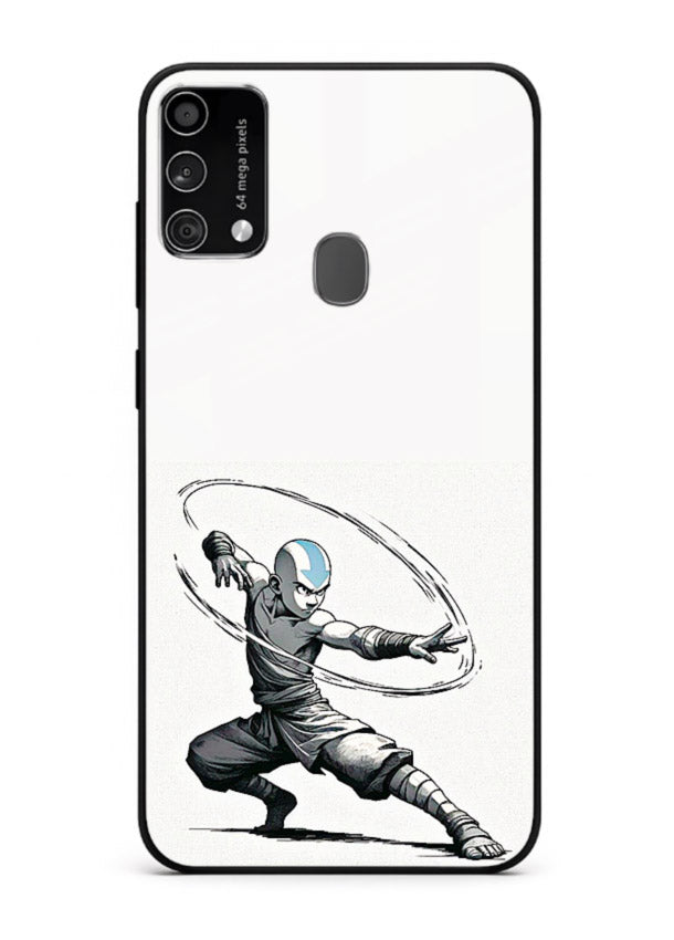 aang airbender pose white art Samsung F41 glass cover clean dynamic avatar case