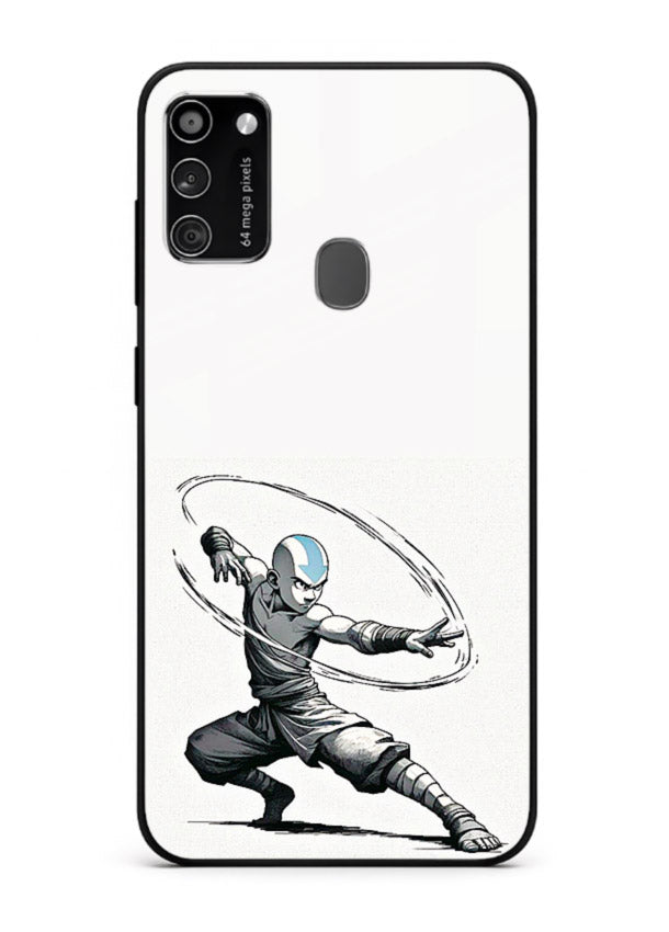 aang airbender pose white art Samsung M30s glass cover clean dynamic avatar case