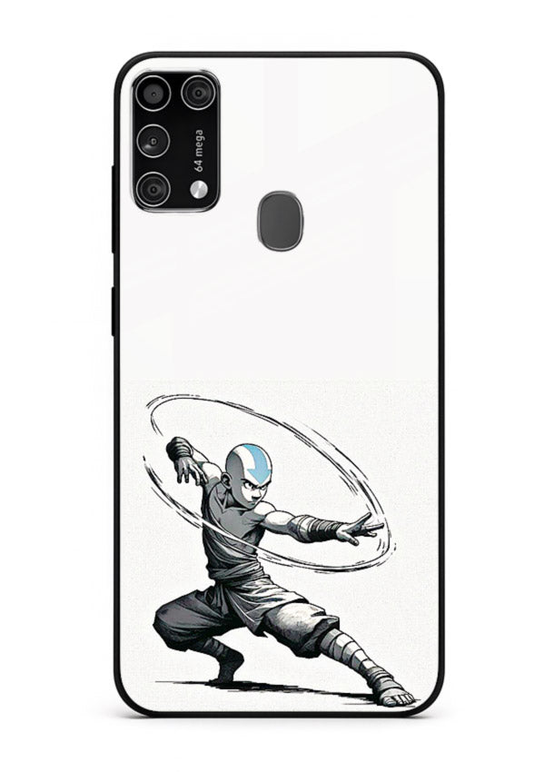 aang airbender pose white art Samsung M31 Prime glass cover clean dynamic avatar case
