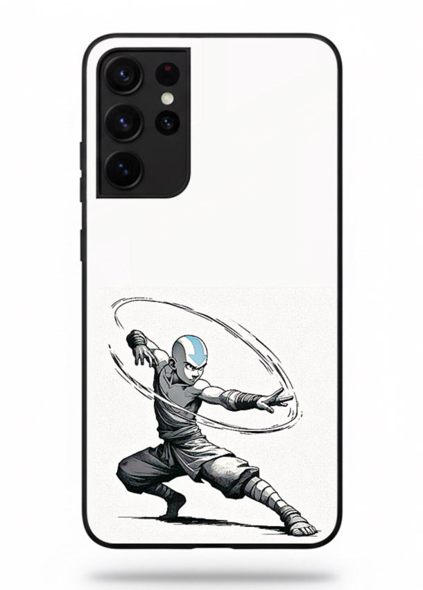 aang airbender pose white art Samsung S21 Ultra glass cover clean dynamic avatar case