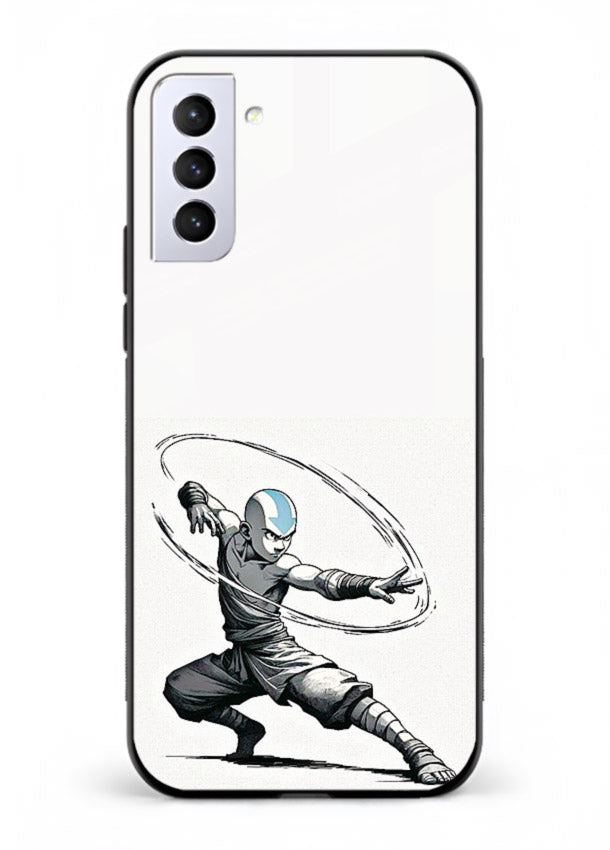 aang airbender pose white art Samsung S21 FE glass cover clean dynamic avatar case