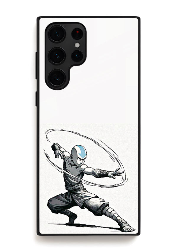 aang airbender pose white art Samsung S23 Ultra glass cover clean dynamic avatar case