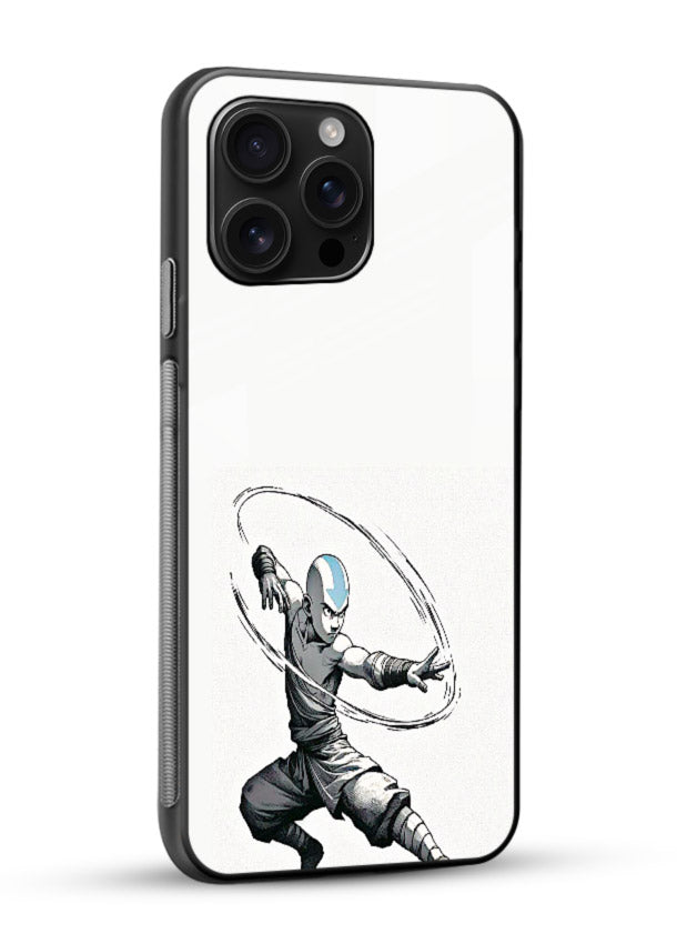 aang airbender pose white art glossy vibrant premium glass cover clean dynamic avatar case - Angle Side