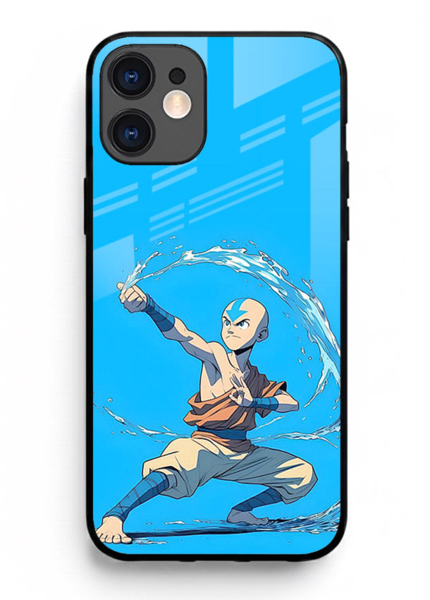 aang water master avatar art iphone 12 mini glass cover waterbending action case