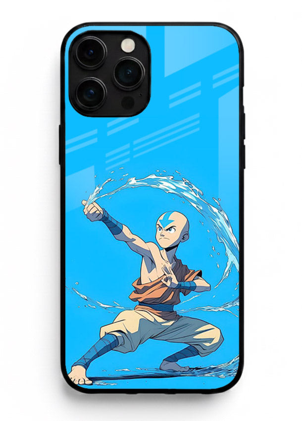 aang water master avatar art iphone 16 pro max glass cover waterbending action case
