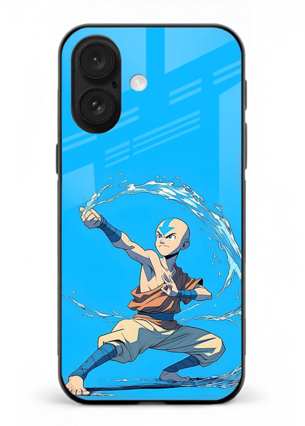 aang water master avatar art iphone 16 glass cover waterbending action case