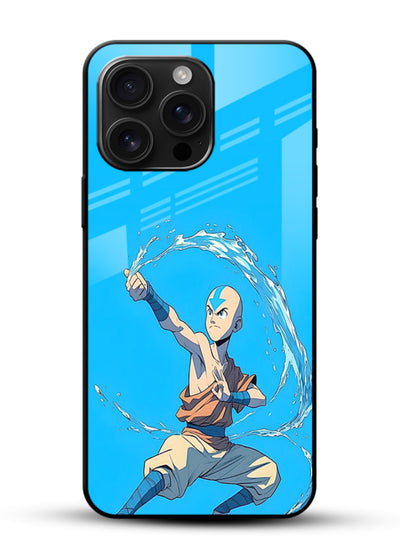 aang water master avatar art glossy vibrant premium glass cover waterbending action case - Angle Front