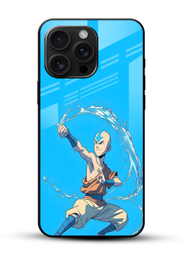 aang water master avatar art glossy vibrant premium glass cover waterbending action case - Angle Front