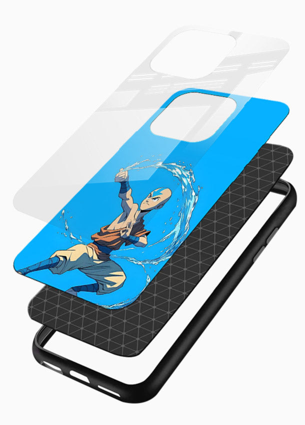 aang water master avatar art glossy vibrant premium glass cover waterbending action case - Angle Layers