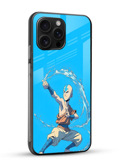 aang water master avatar art glossy vibrant premium glass cover waterbending action case - Angle Side