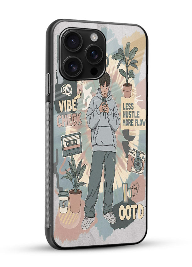 Aesthetic Girl Duo pastel aesthetic illustration glossy vibrant premium glass back cover - Angle Side