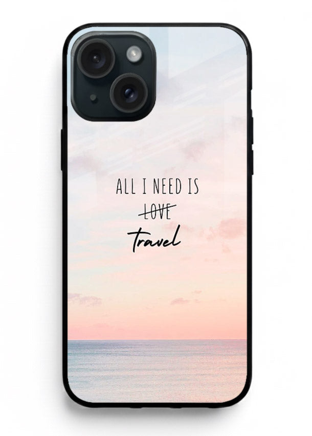 All I Need Travel pastel quote artwork iphone 15 plus glass back cover