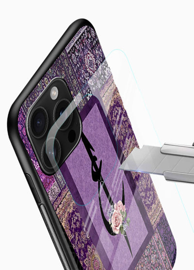 Purple calligraphy artwork printed on glossy tempered glass mobile cover - 4