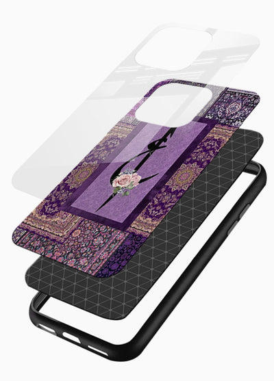Purple calligraphy artwork printed on glossy tempered glass mobile cover - 3
