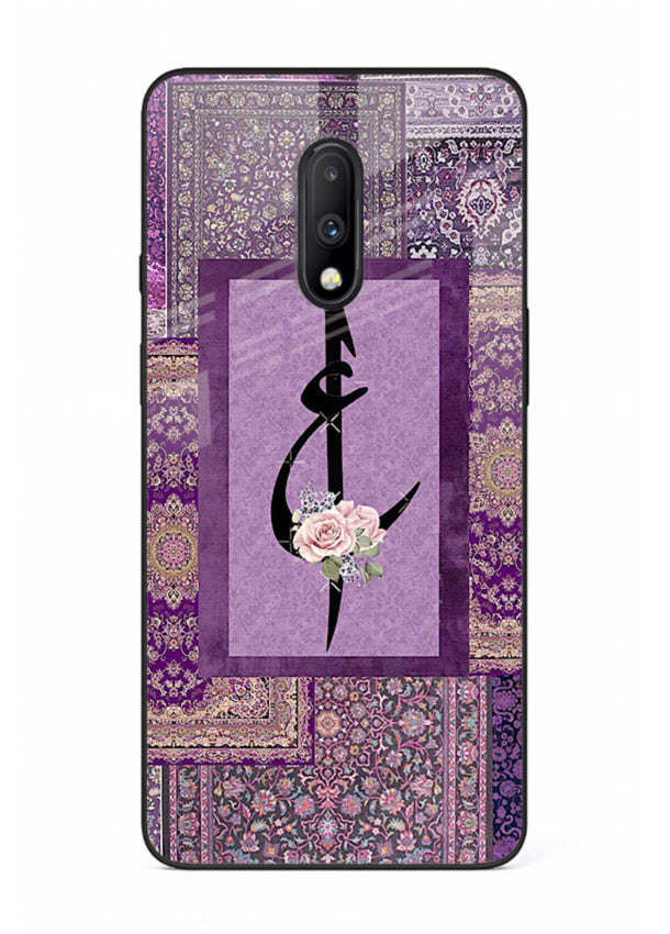 Purple calligraphy artwork printed on glossy tempered glass OnePlus 7 back cover