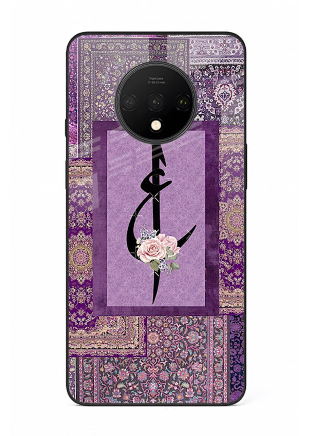 Purple calligraphy artwork printed on glossy tempered glass OnePlus 7T back cover