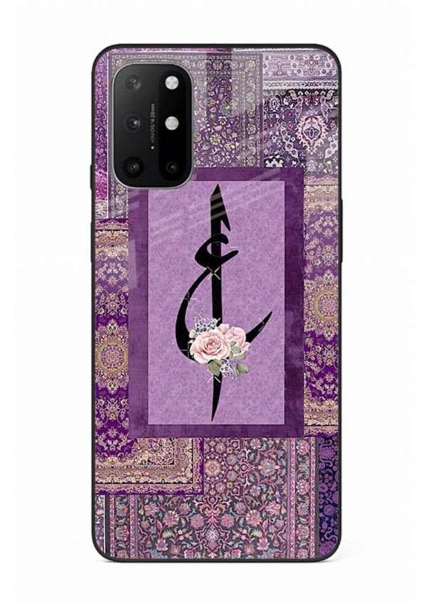 Purple calligraphy artwork printed on glossy tempered glass OnePlus 8T back cover