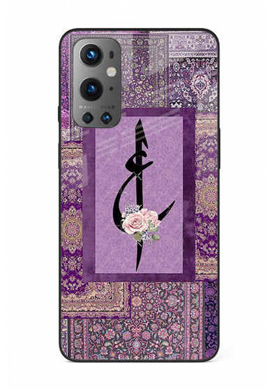 Purple calligraphy artwork printed on glossy tempered glass OnePlus 9 back cover