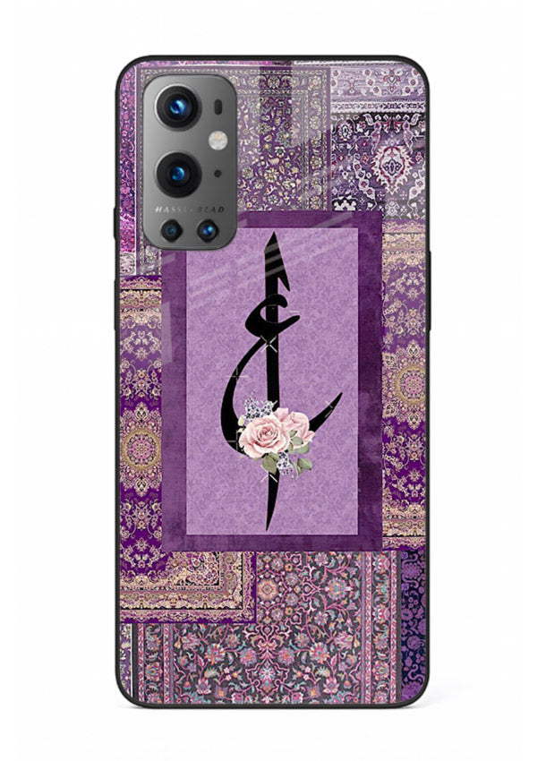Purple calligraphy artwork printed on glossy tempered glass OnePlus 9 back cover
