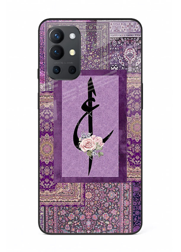Purple calligraphy artwork printed on glossy tempered glass OnePlus 9R back cover